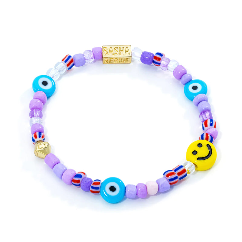Regine Basha Women's Violet Mix Smiley Beaded Stretch Bracelet