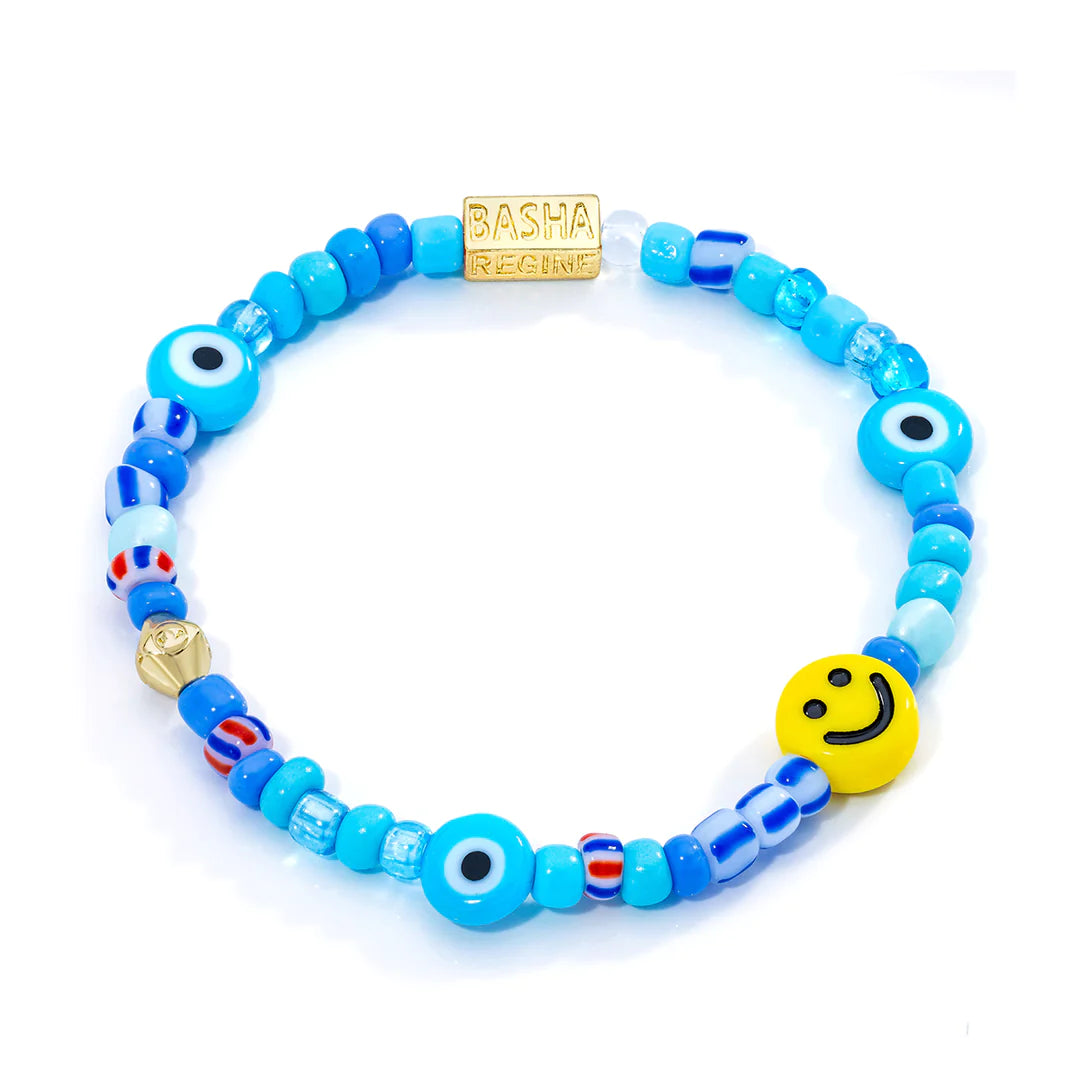 Regine Basha Women's Light Blue Mix Smiley Beaded Stretch Bracelet