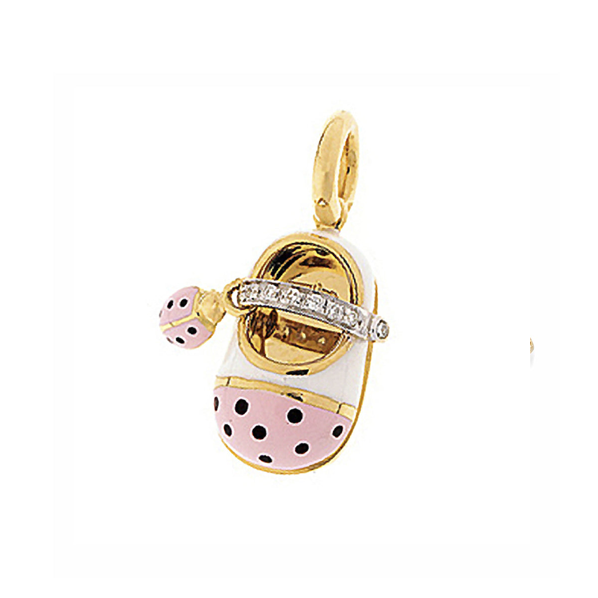 18K Yellow Gold Polka Dot Diamond Strap Shoe with Ladybug Accent