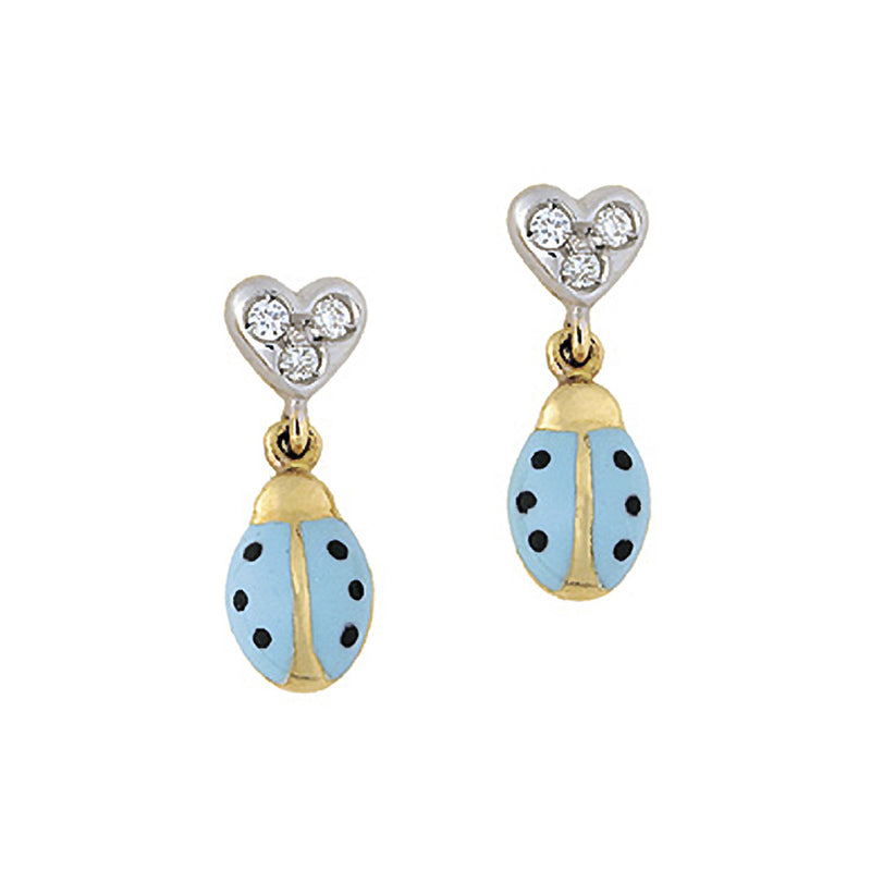 Diamond Heart Ladybug Hanging Earrings - Pre Order