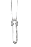 Safety Pin Diamond Necklace with Small Baguette Hamsa and Clover Charm - Charms sold separately