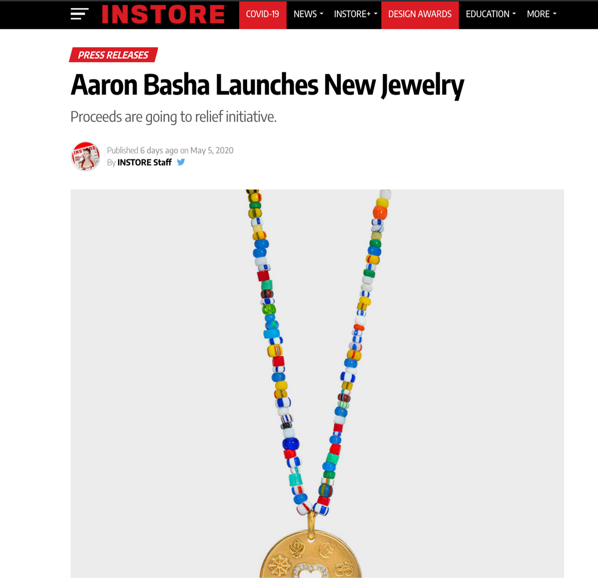 Aaron Basha Launches New Jewelry Proceeds are going to relief initiative.