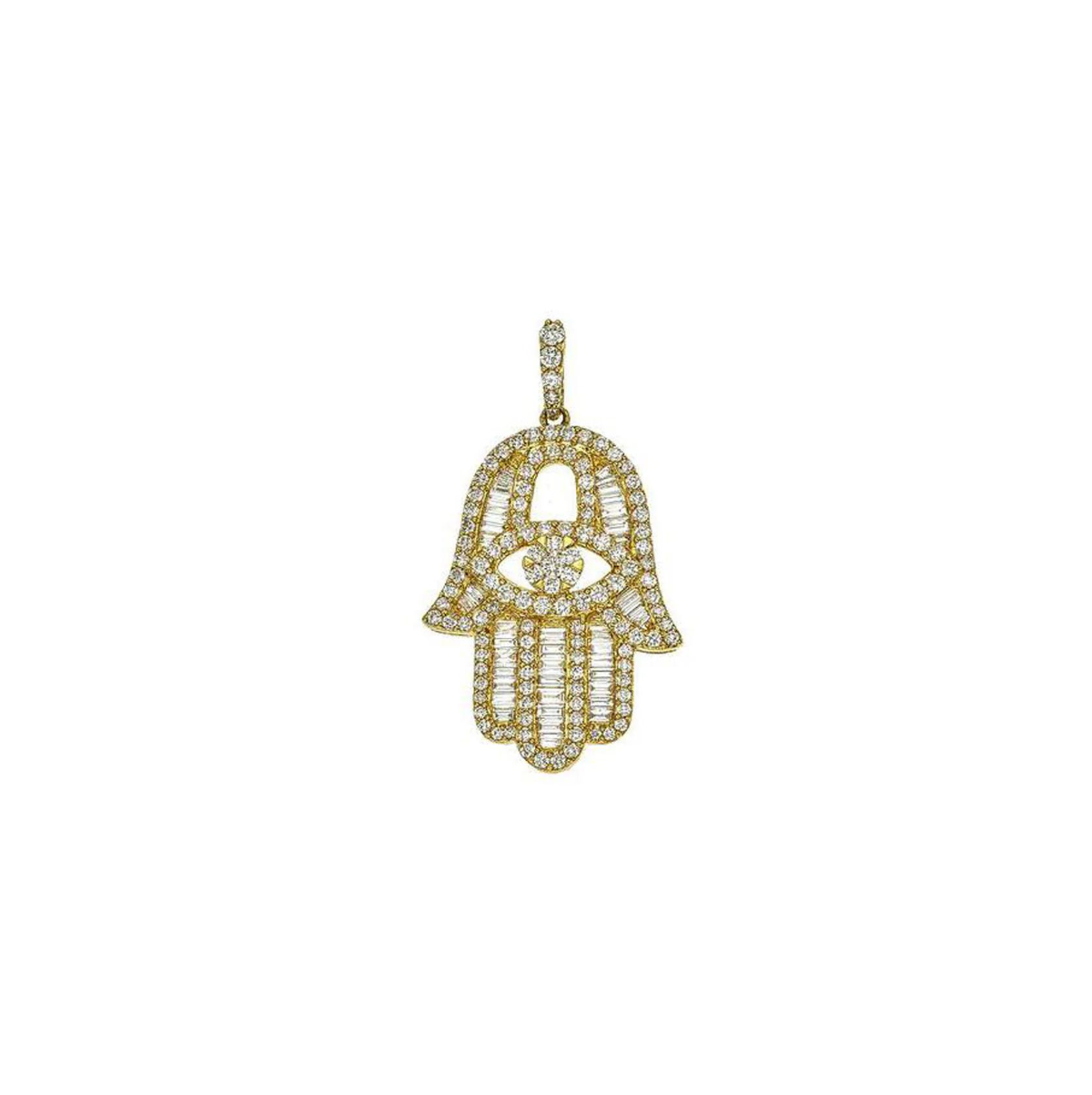 Baguette Diamond Yellow Gold Small Hamsa