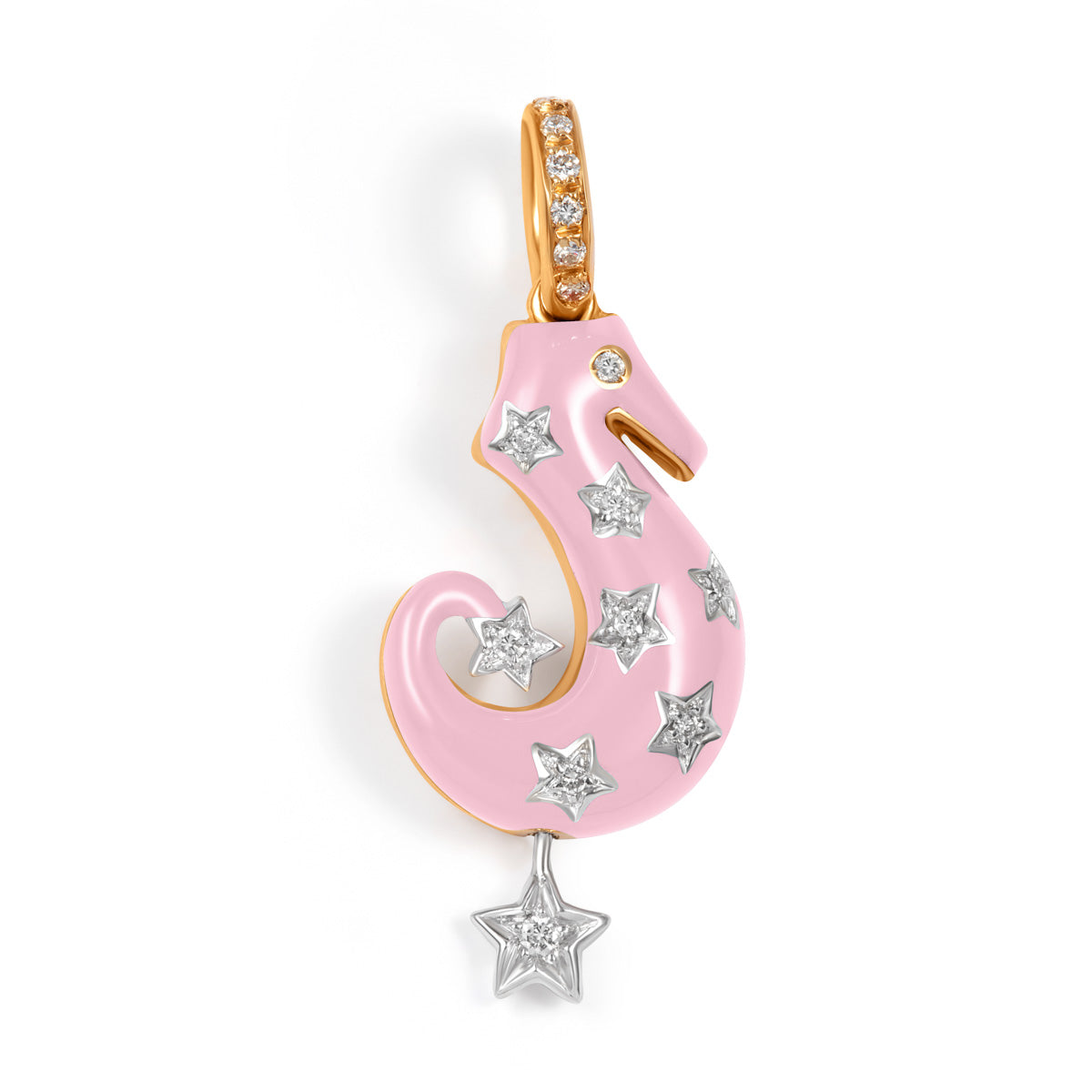 18K Light Pink Seahorse with Scattered & Hanging Stars