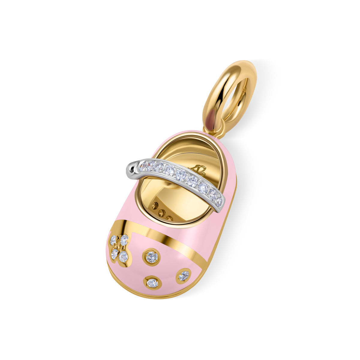 18K Pink Shoe May Jane Shoe Diamond Strap & Flower Accent on Toe