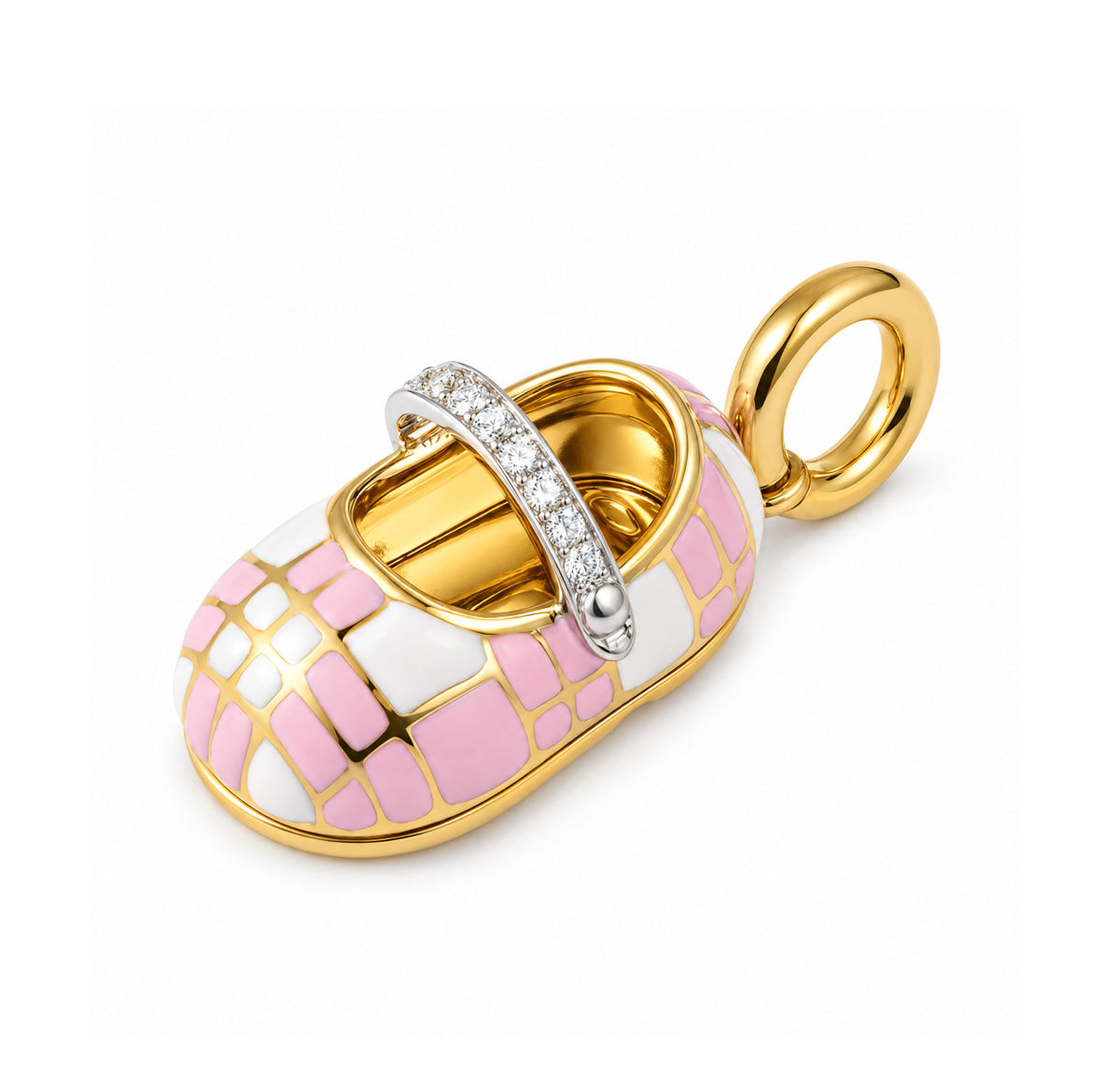 18K_Pink_White_Checkered_Shoe with Diamond Strap