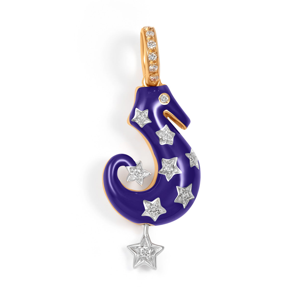18K Purple Seahorse with Stars and Hanging Star Accent
