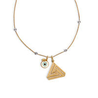18K Small Abracadabra with Diamonds paired with Diamond Chain & Double Sided Enamel Eye.  All in 18K.