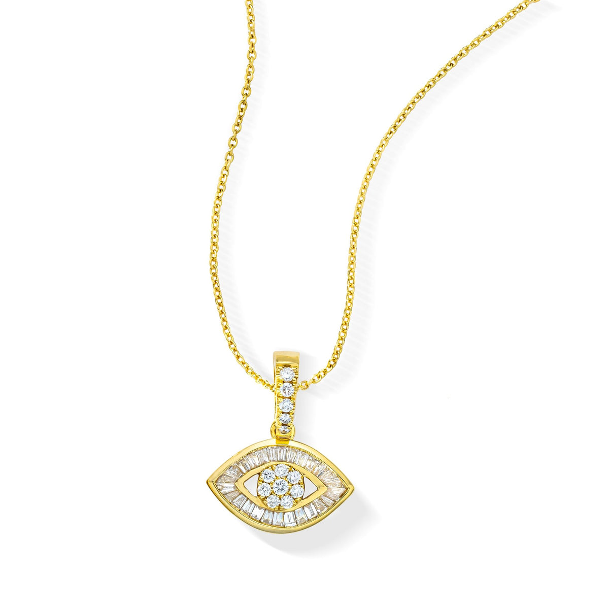 18K Yellow Gold Simple Chain & 18K Small Diamond Baguette Eye