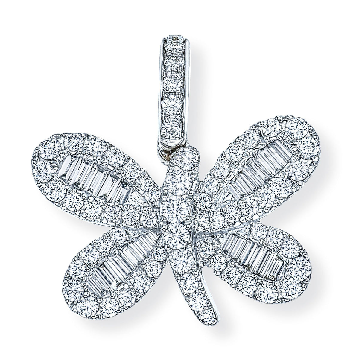 18K Baguette Diamond Butterfly White Gold Charm