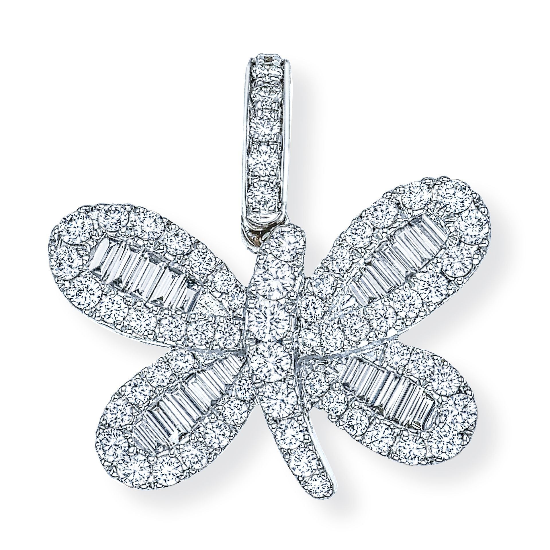 18K Baguette Diamond Butterfly White Gold Charm