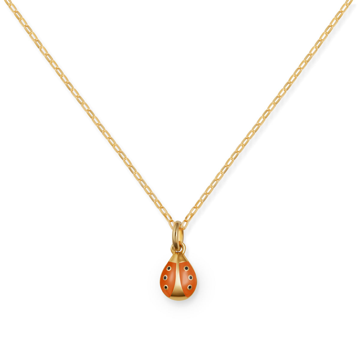 Ladybug Girls Charm Vermeil Orange Enamel on Link Chain