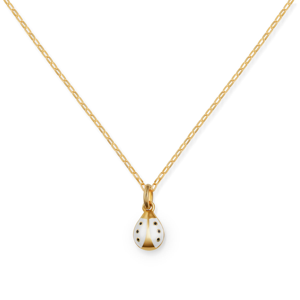 Ladybug Girls Charm White Enamel on Link Chain