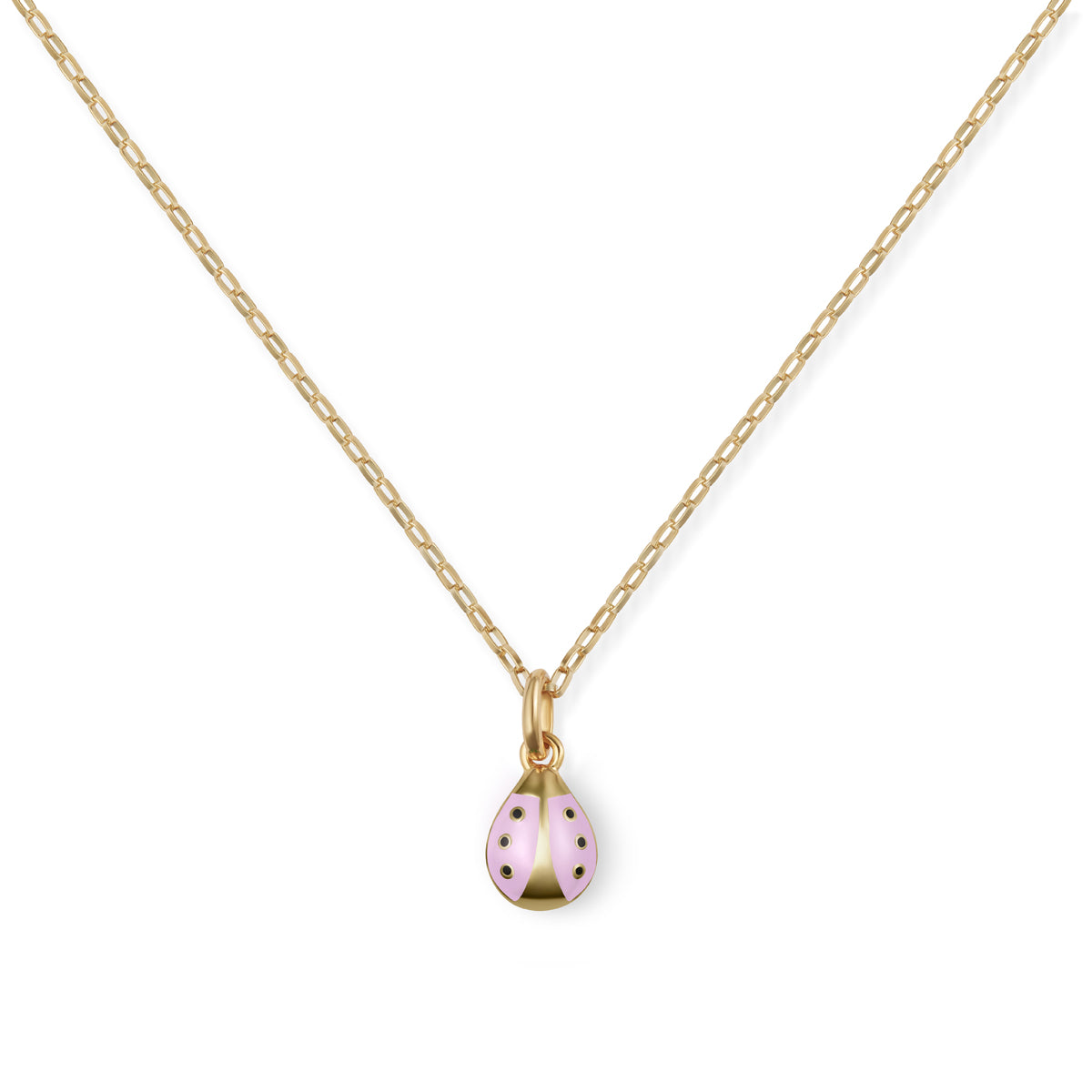 Ladybug Girls Vermeil Charm Pink Enamel on Link Chain
