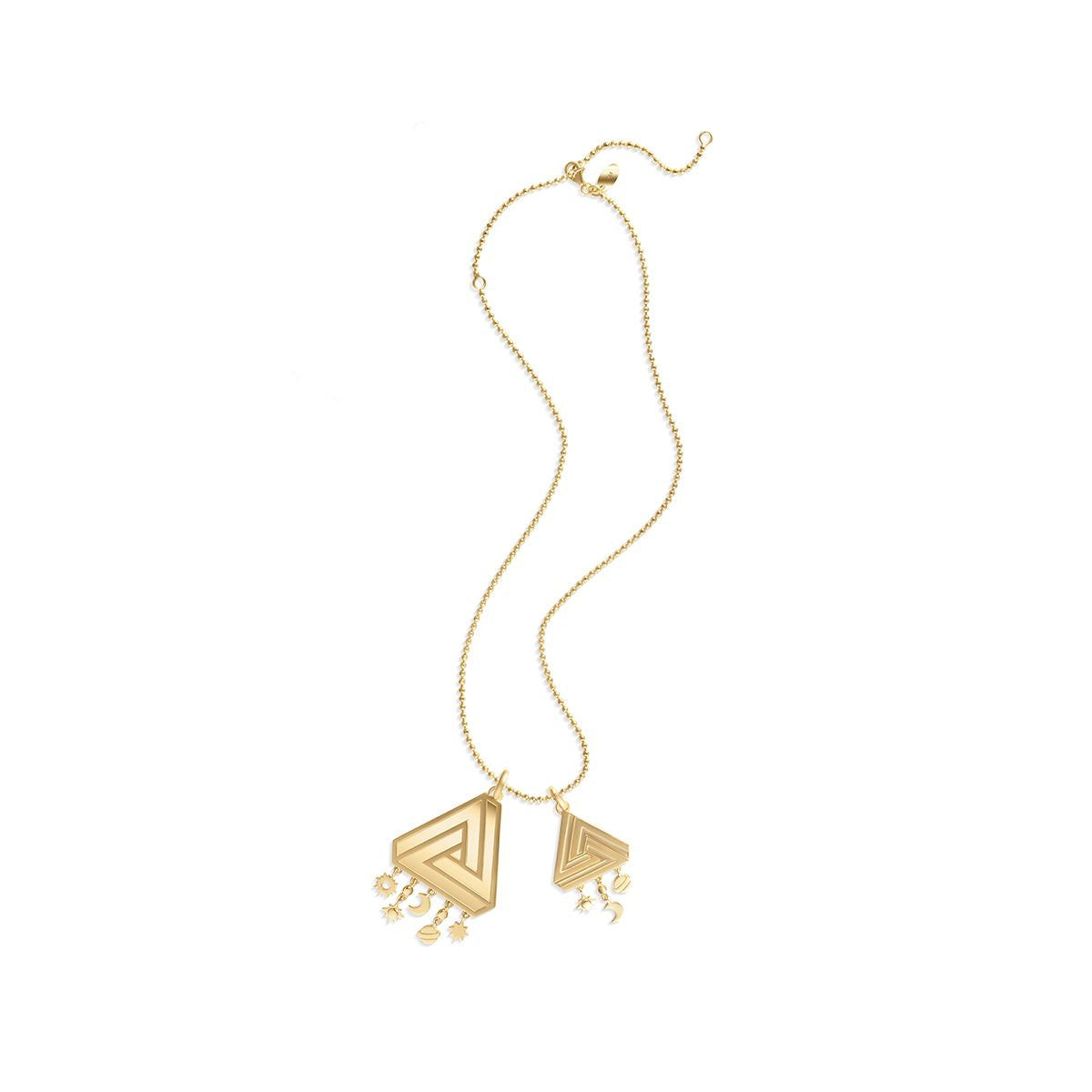 Large and Small Abracadabra Simple Series 6 perfectly paired with Vermeil Faceted Chain for a timeless and elegant look.