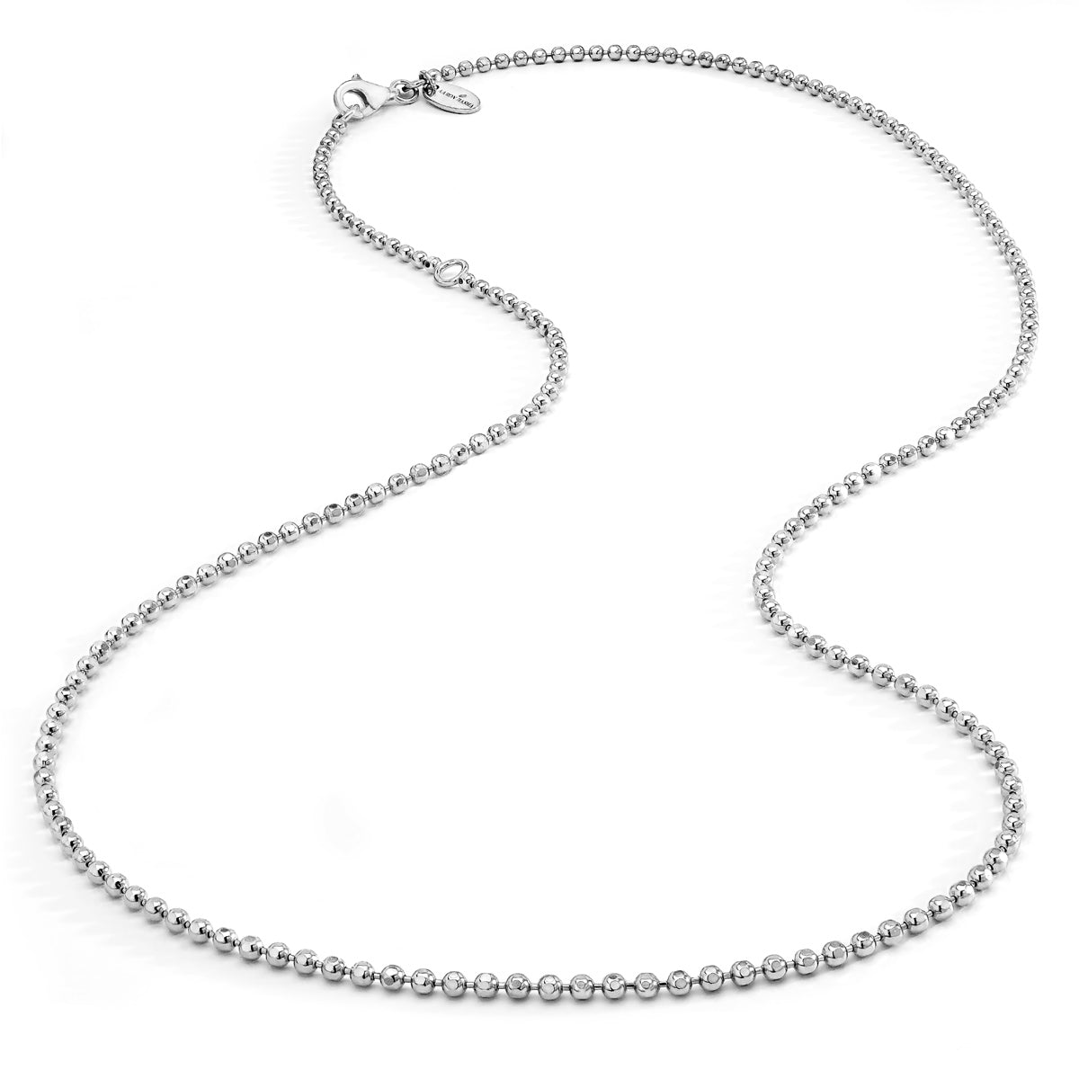 Silver Faceted Ball Chain 18" with ring at 16"