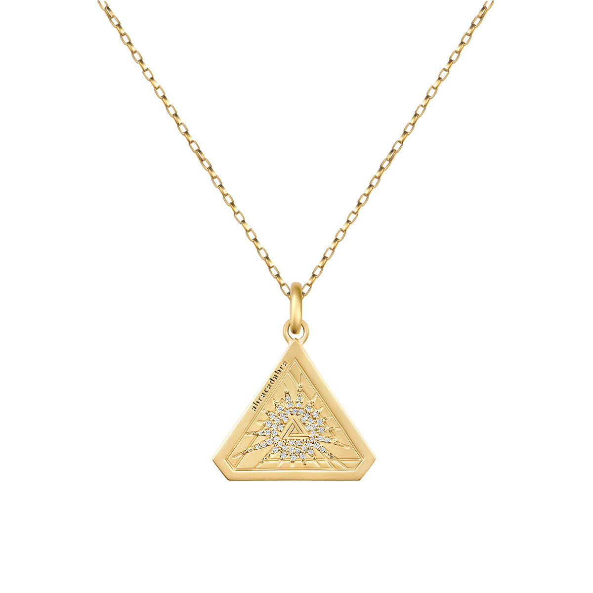 Small Abracadabra Starburst Triangle Series 7 paired beautifully on Vermeil Link Chain.