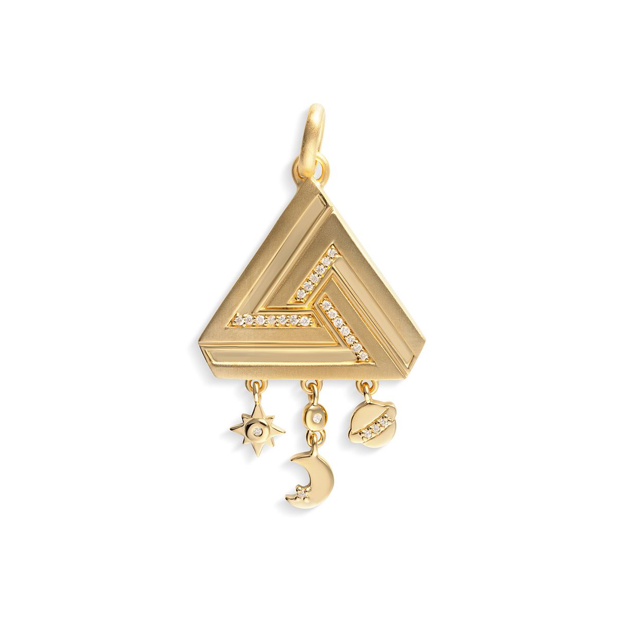 Small Abracadabra Triangle Series 6 with diamonds and hanging celestial elements. 