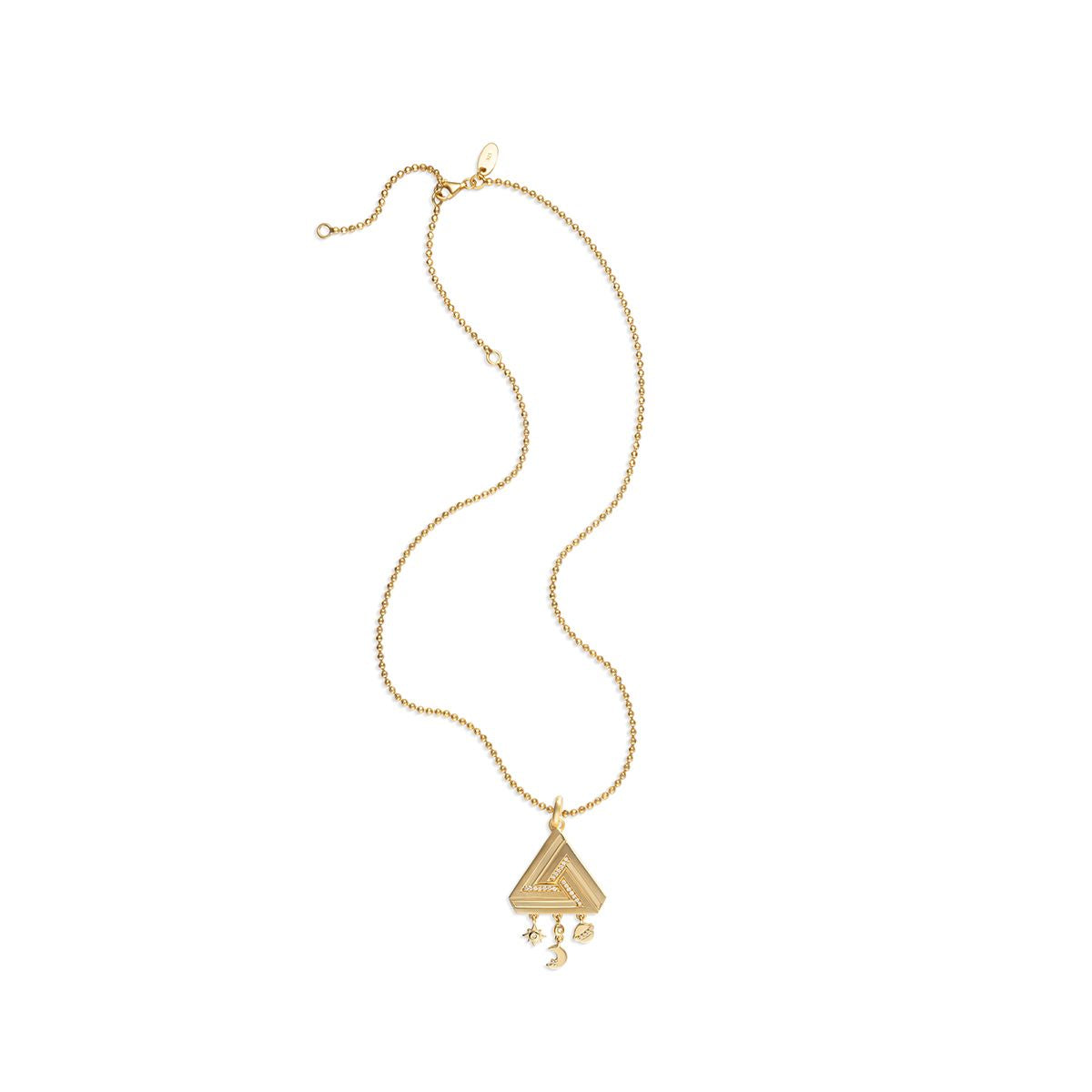 Small Abracadabra Triangle Series 6 stunningly paired on Vermeil Faceted Chain.