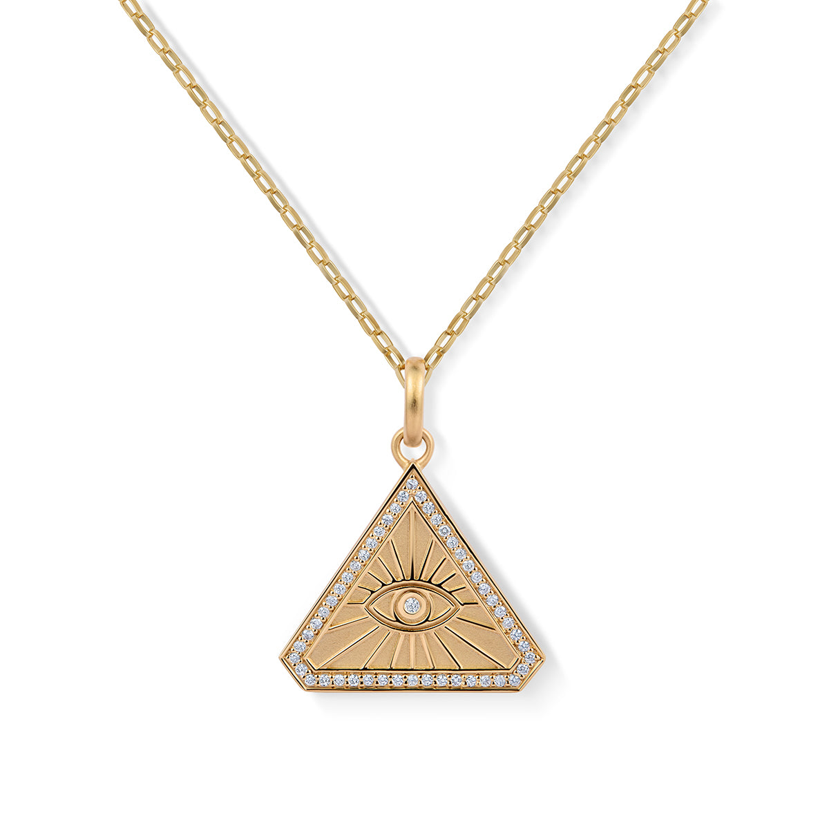 Small Abracadabra Triangle Series 8 with Eye Accent on Vermeil Link Chain.
