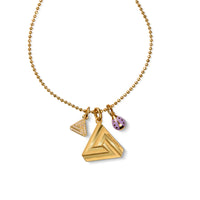 The Small Simple Series 1 Abracadabra Triangle is perfectly paired with the Mini Melissa &  Ladybug Charm on Vermeil Faceted Chain.
