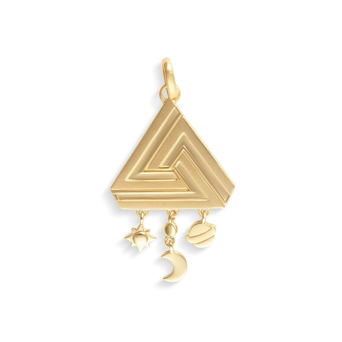 Small Abracadabra Simple Series 6 Triangle pendant with star, moon, and planet hanging motifs.