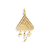Small Abracadabra Simple Series 6 Triangle pendant with star, moon, and planet hanging motifs.