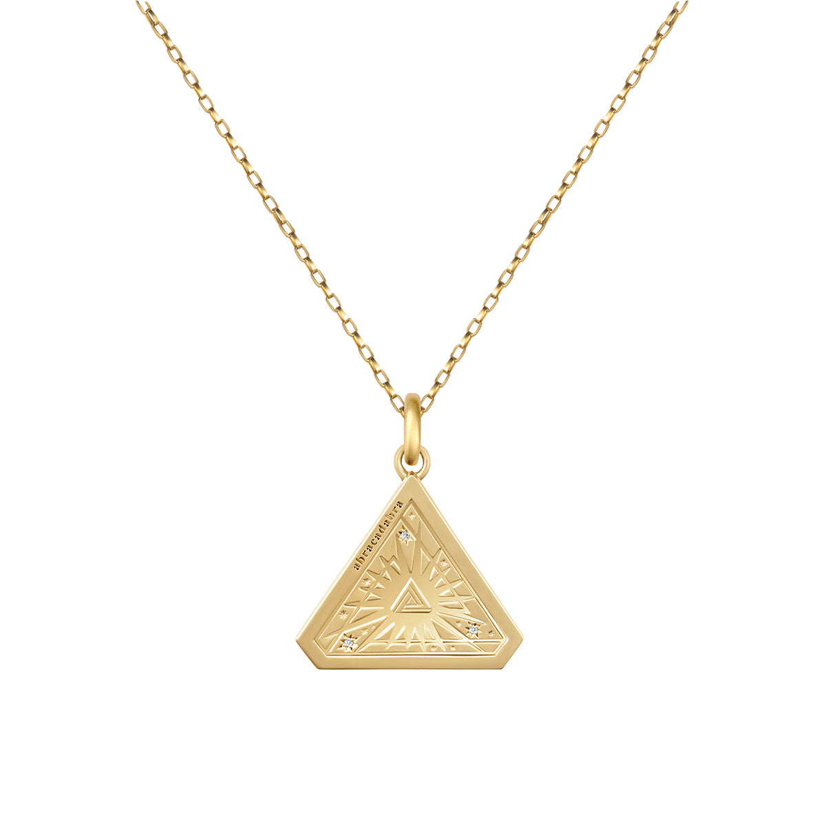 Small Abracadabra Triangle Simple Series 7 paired beautifully on Vermeil Link Chain.