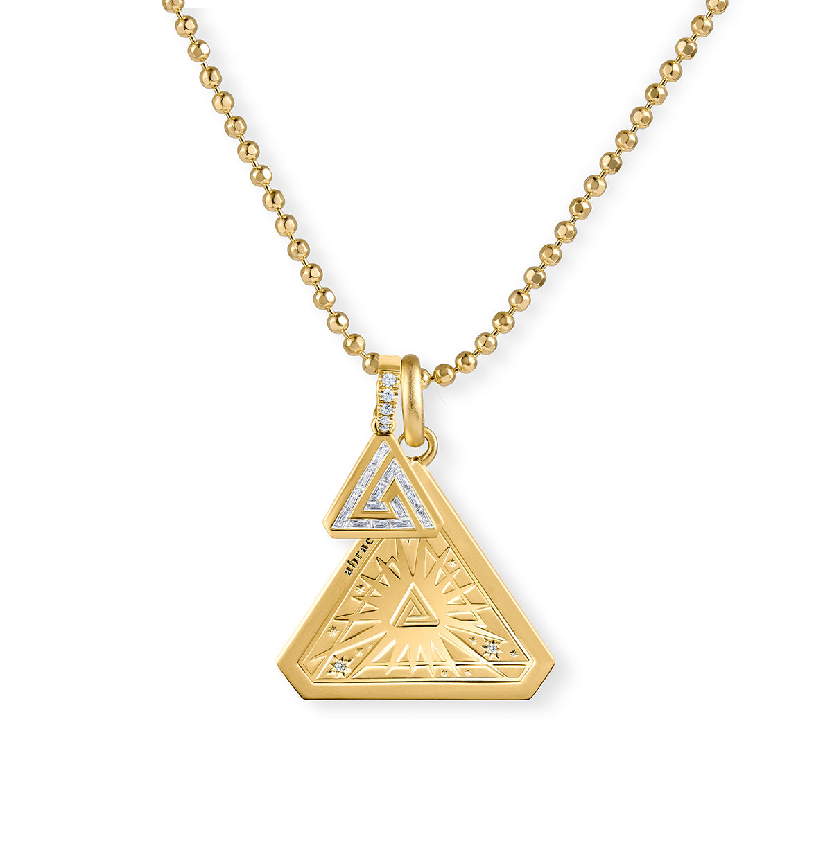 Small Abracadabra Triangle Simple Series 7 with 18K Mini Melissa Charm stunning worn together on vermeil faceted chain.