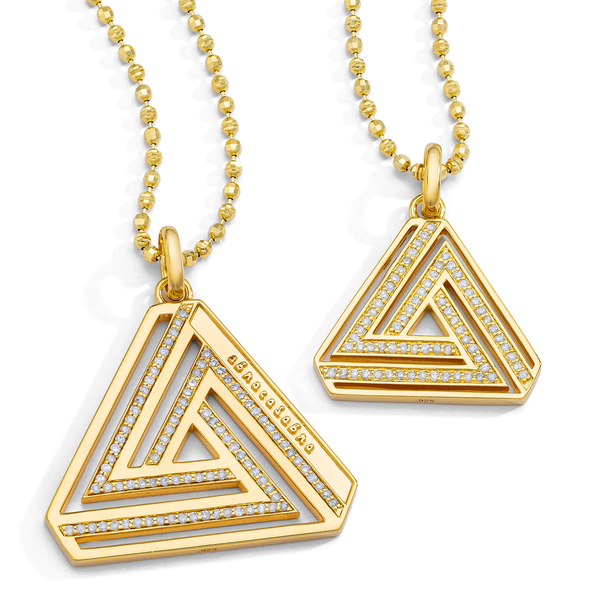 Small & Large Abracadabra Triangle Series 4 on Vermeil Faceted Chain Group.