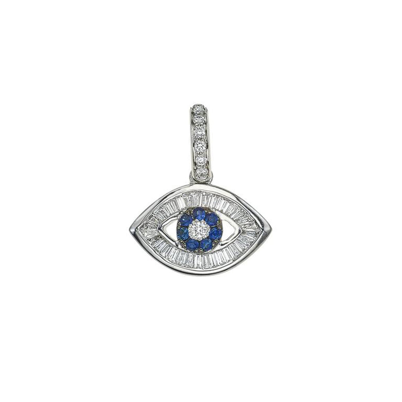18K White Gold Small Baguette Evil Eye Charm Necklace - Items Sold Separately