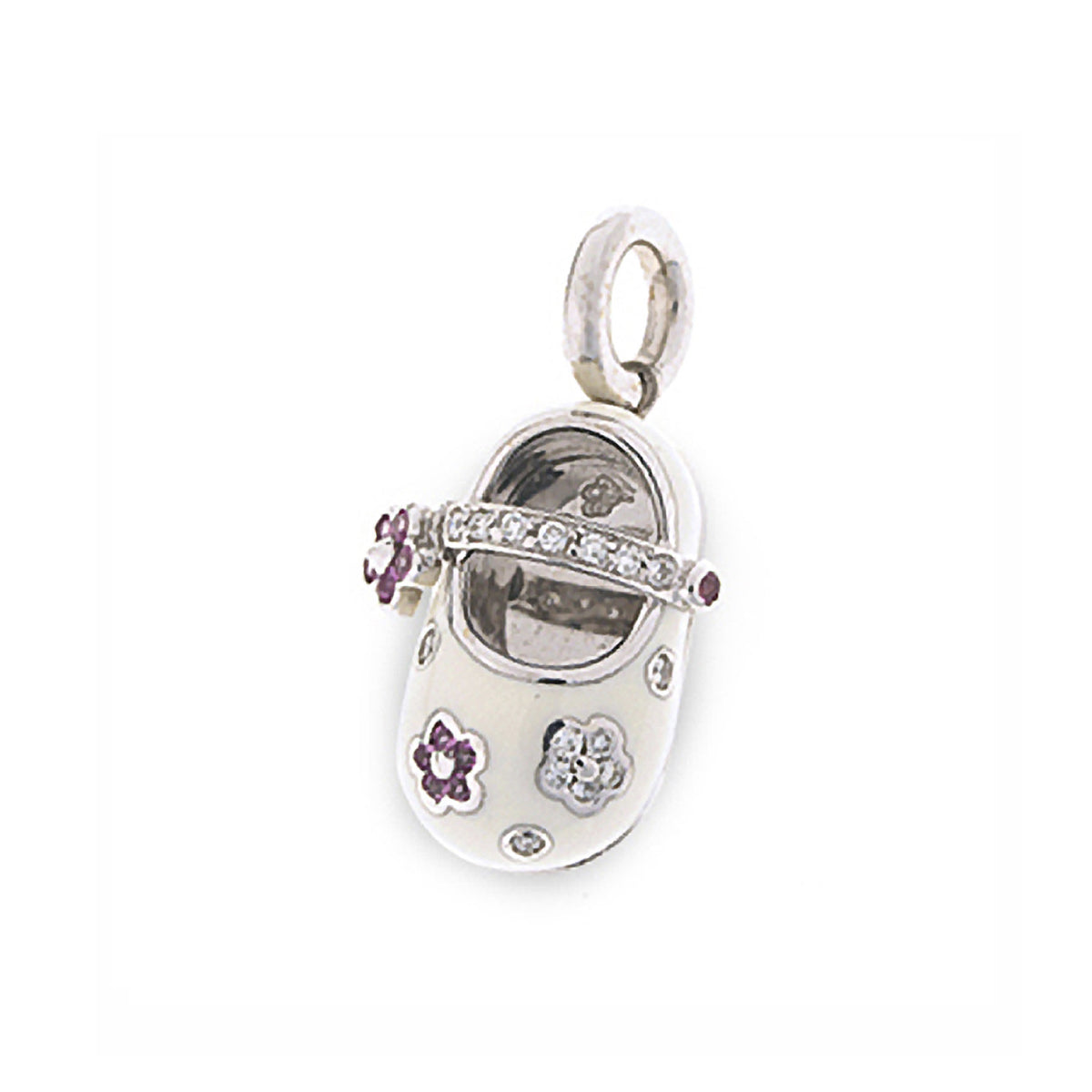 18K White Gold Shoe Charm with Pink Sapphire