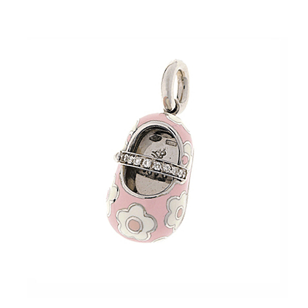 18K White Gold & Pink Shoe Charm with White Flowers