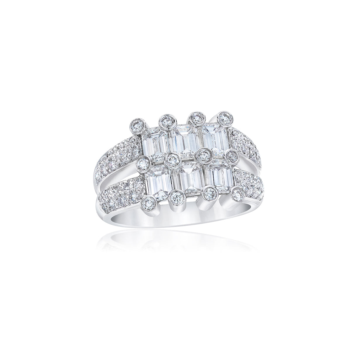 Two Tier Emerald Cut Diamond and Platinum Ring