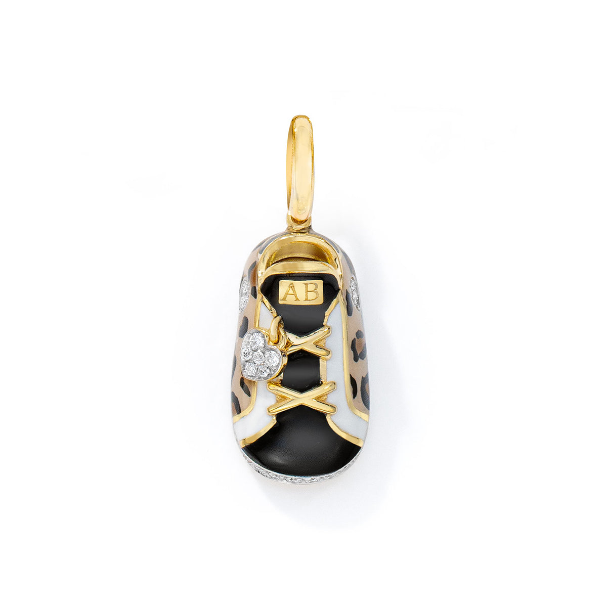 18K Yellow Gold & Diamond Leopard Sneaker with Diamond Heart & Sole