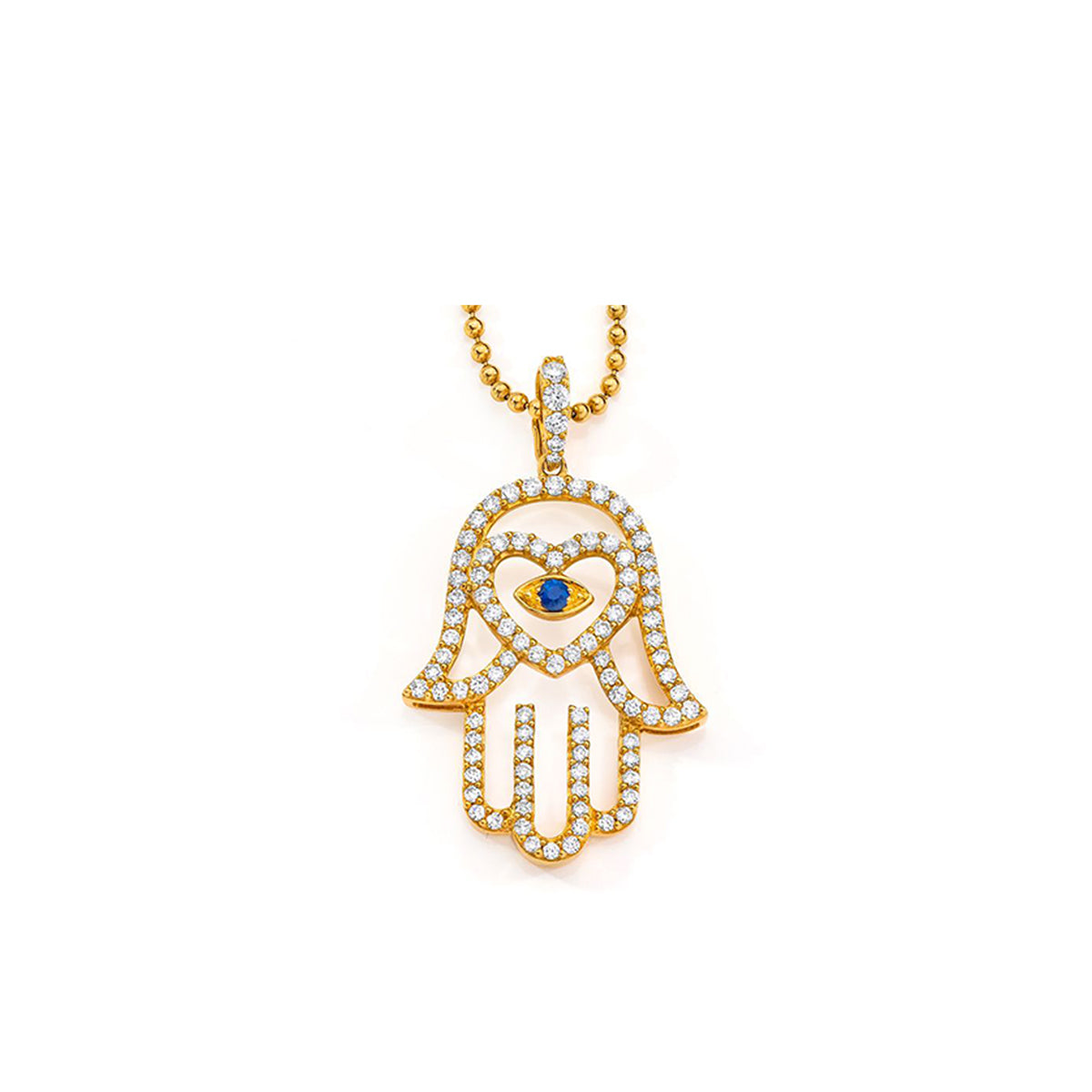 18K Large Open Hand Hamsa Charm with Heart on Necklace - Charm & Necklace sold separately