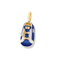 18K Yellow Gold Cobalt Blue/White Stripe Sneaker with Diamond Star