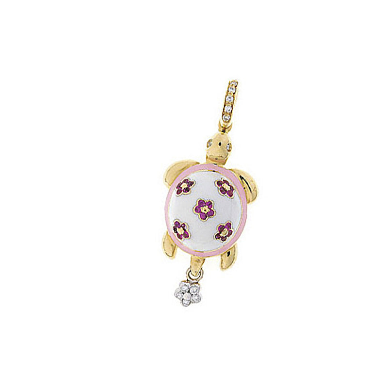 Turtle with Flower Accent- Available in White Gold