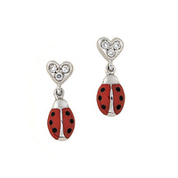 Diamond Heart Ladybug Hanging Earrings
