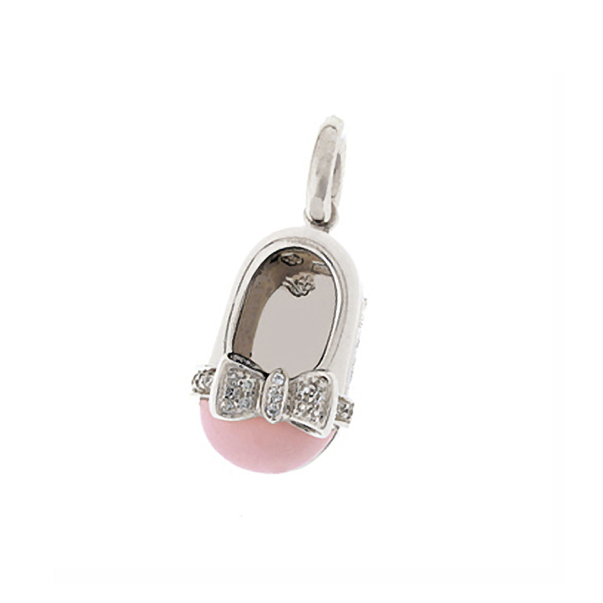 18K White Gold Pink/White Diamond Bow Shoe Charm