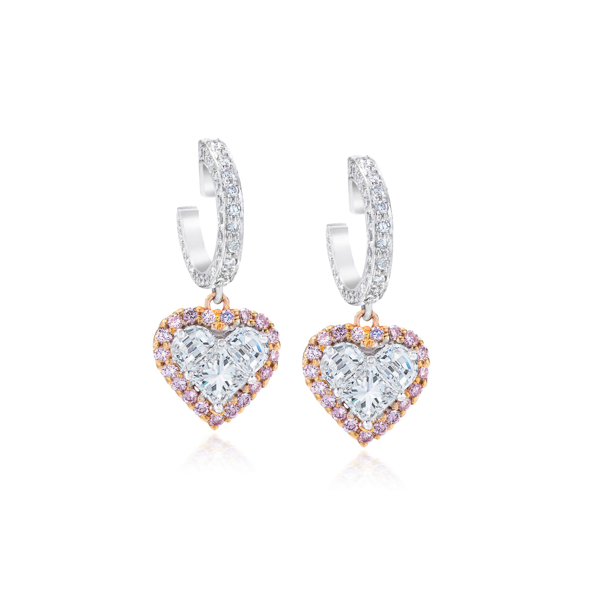 Diamond Heart Earrings Platinum and Rose Gold