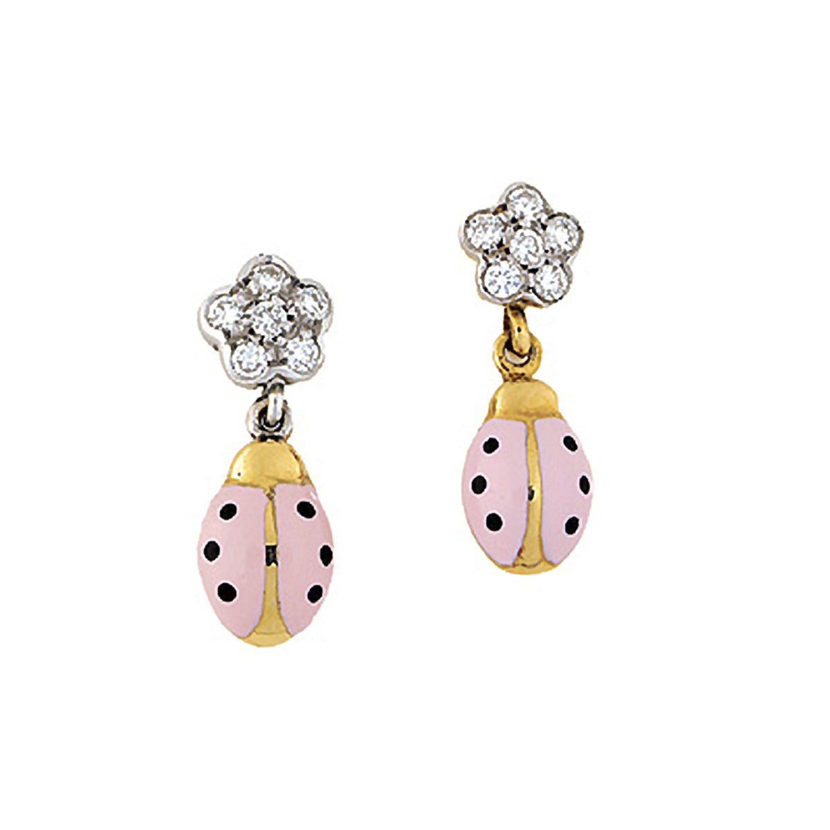 Diamond Flower Ladybug Earrings