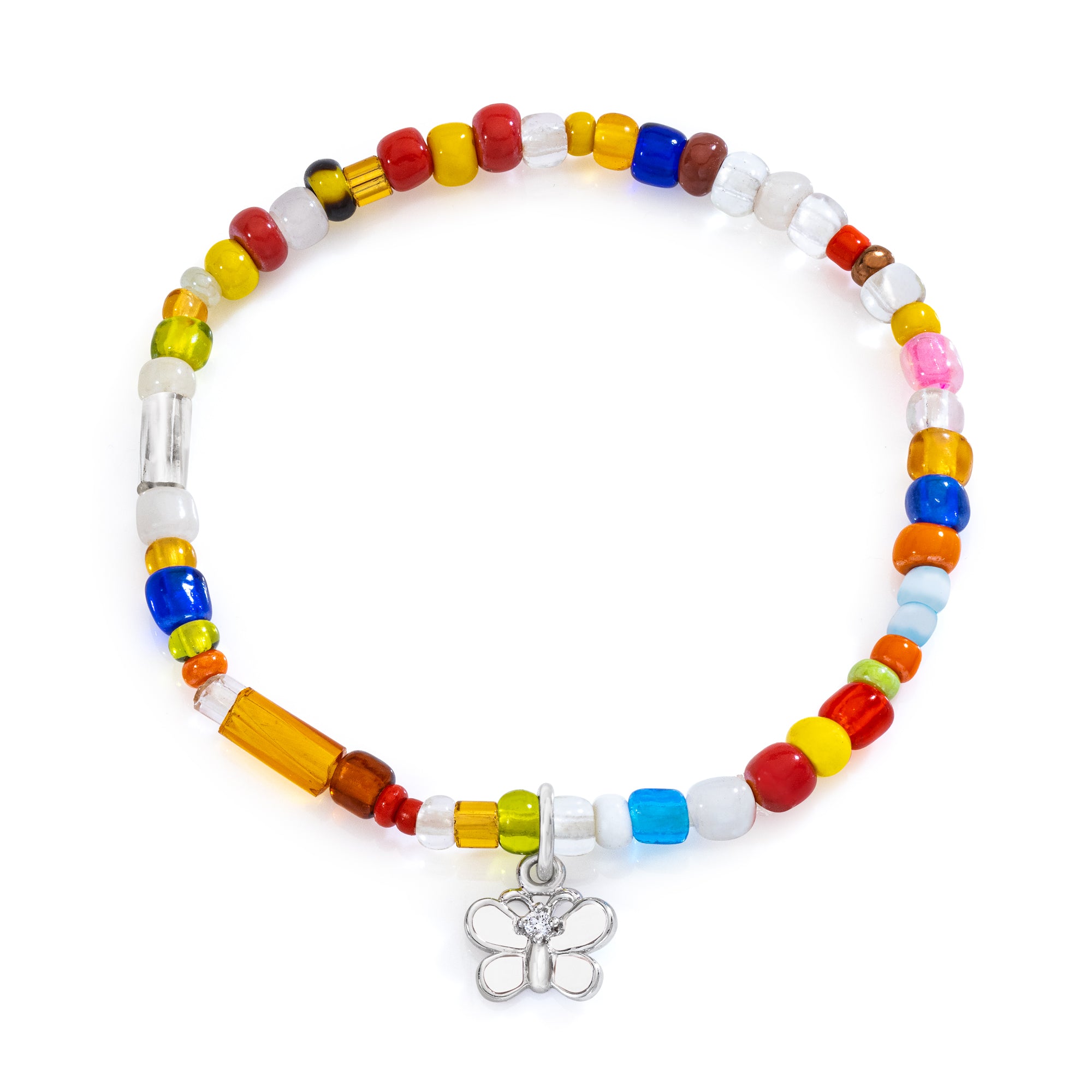 White Butterfly Charm on Beaded Bracelet
