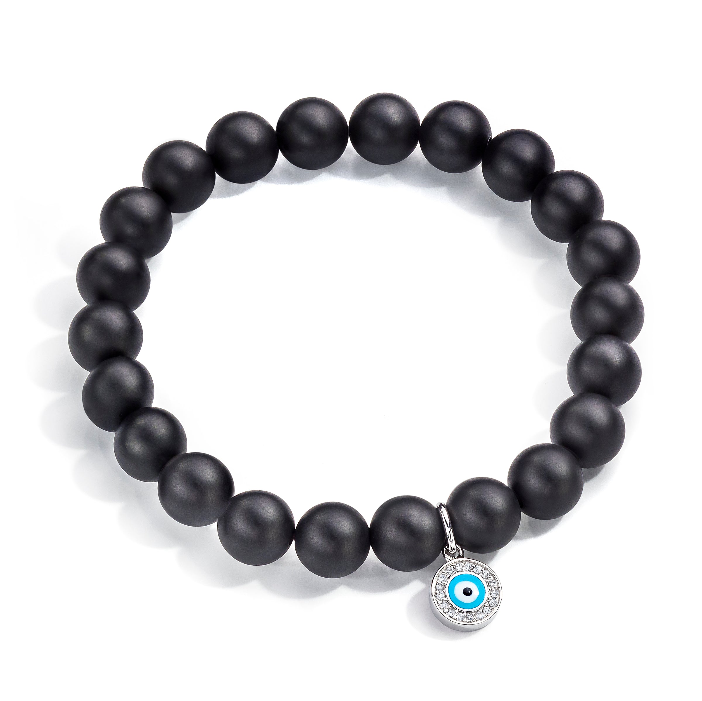 Aaron Basha Ebony Beaded Bracelet with Evil Eye