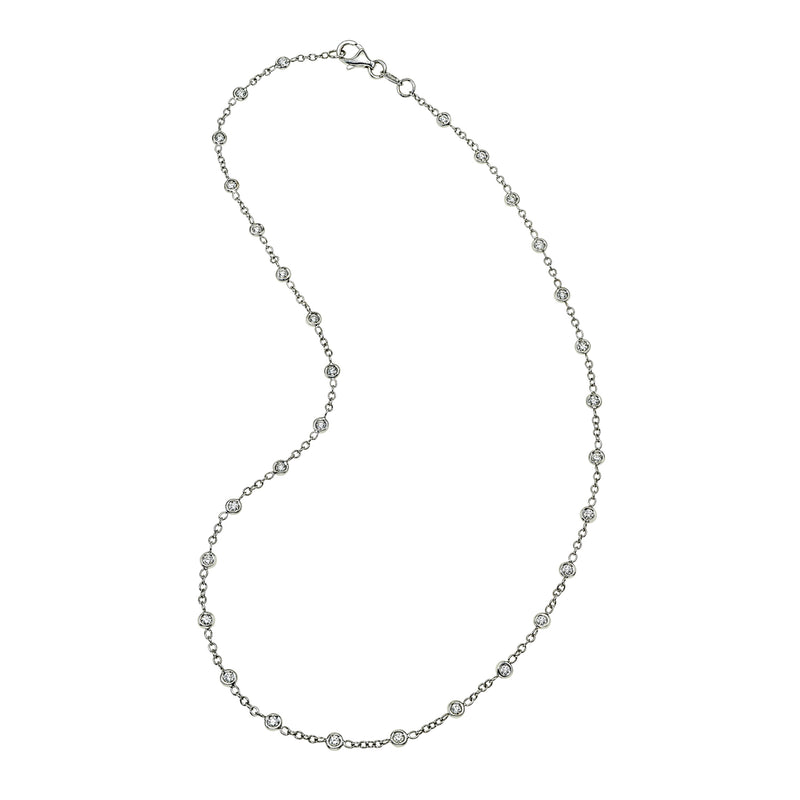 18K White Gold Diamond Bezel Necklace