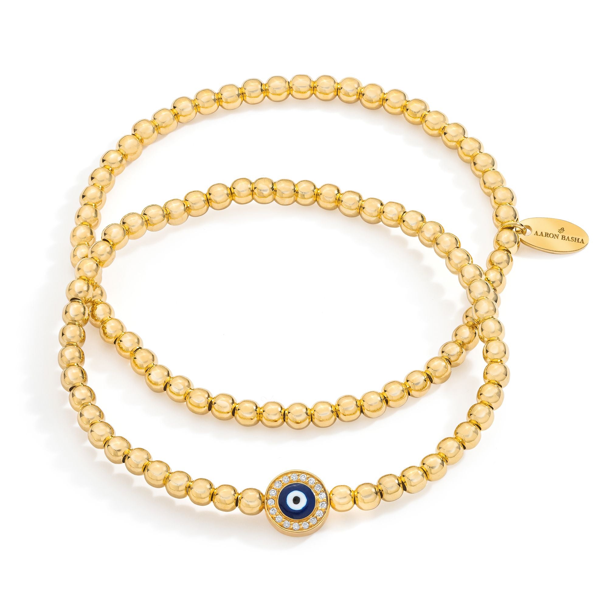 Vermeil Beaded Navy Blue Evil Eye Bracelet Set- Delivery February 2024
