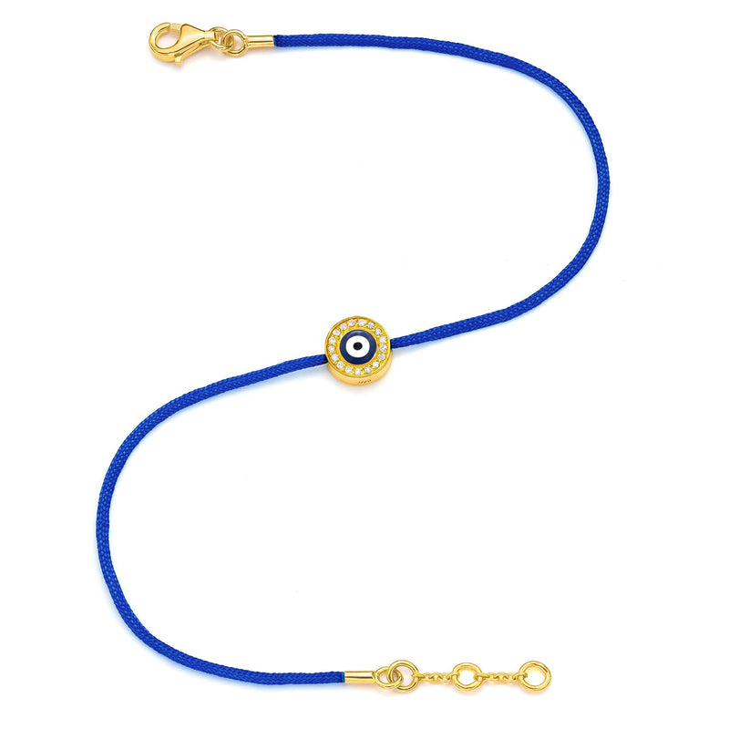 Yellow Gold Vermeil & Diamond Women's Navy Blue Evil Eye on Navy Blue Cord Bracelet
