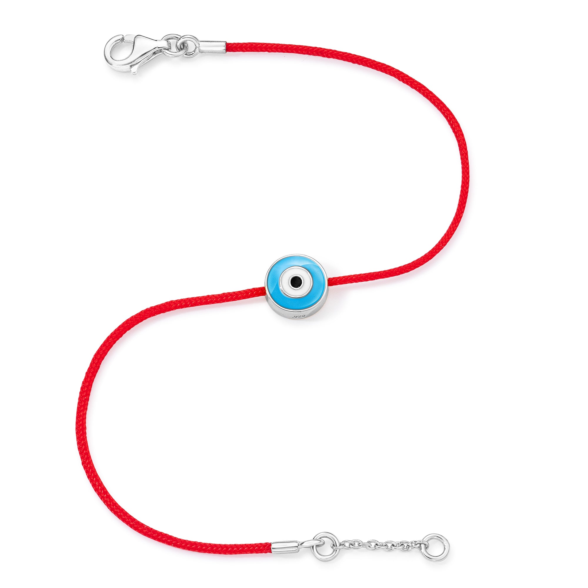 White Gold Vermeil Women's Light Blue Eye & Red Cord Bracelet (6"-6.5")