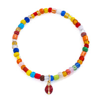 Red Ladybug on colorful beaded bracelet