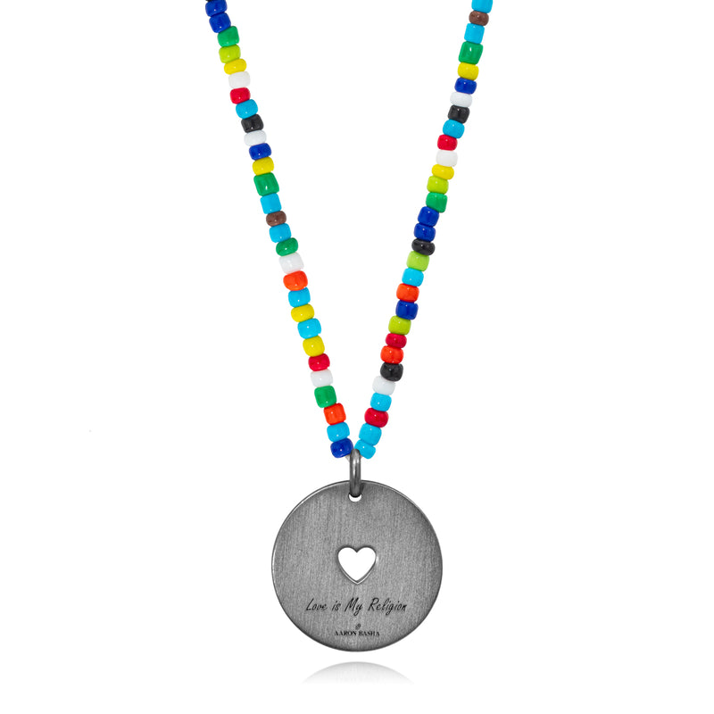 Love is My Religion Black Rhodium on Colorful Beaded Chain